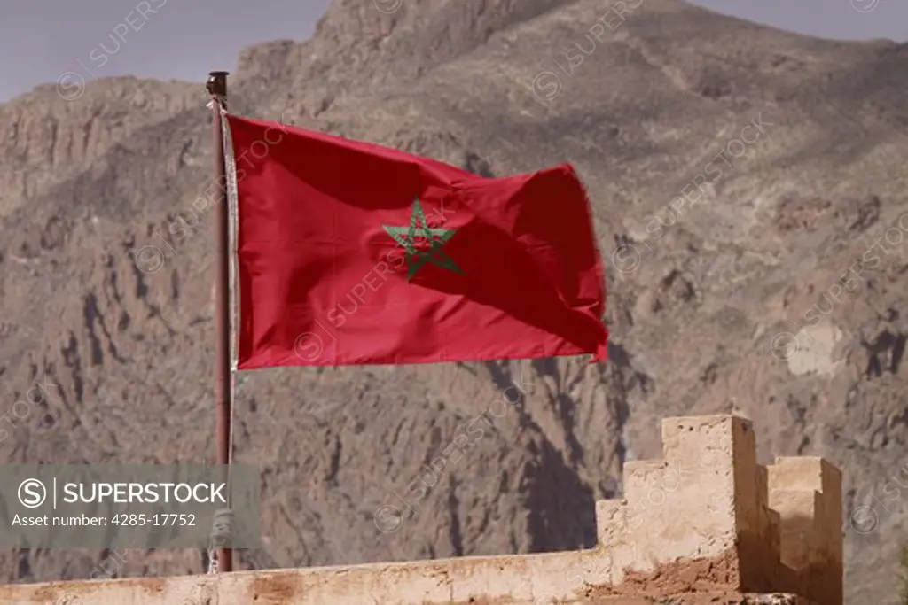 Africa, North Africa, Morocco, Atlas Mountains, Moroccan Flag