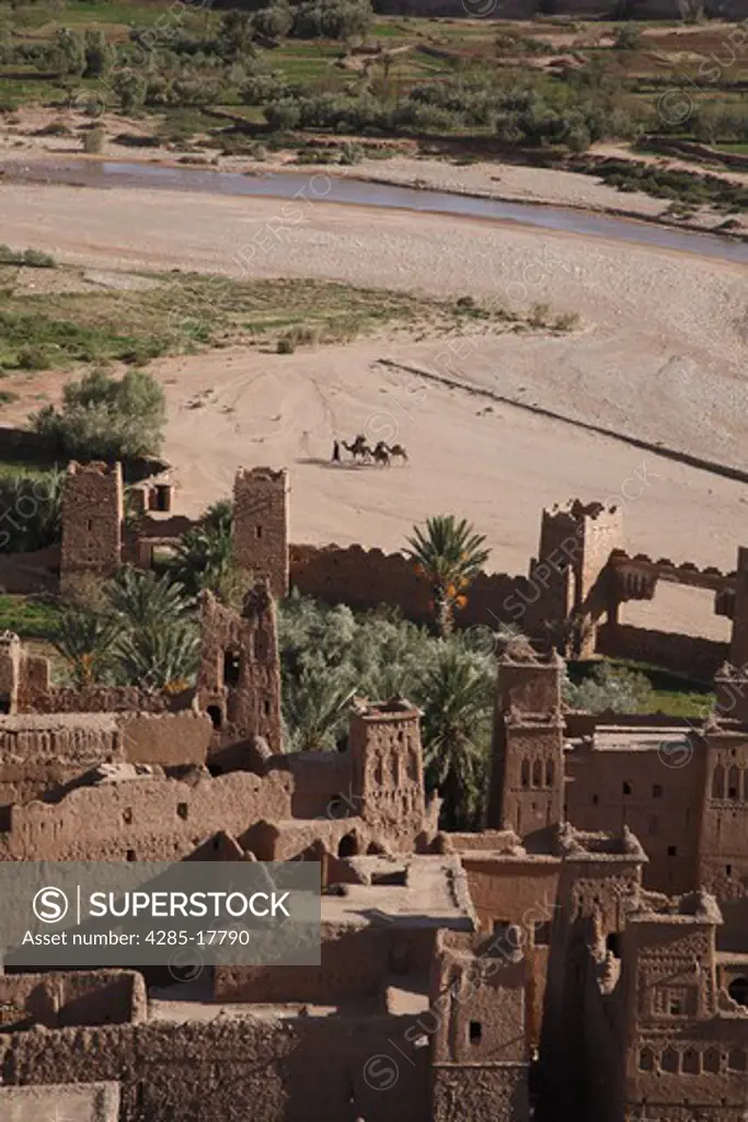 Africa, North Africa, Morocco, Atlas Region, Ouarzazate, Ait Benhaddou, Kasbah, View from the Top