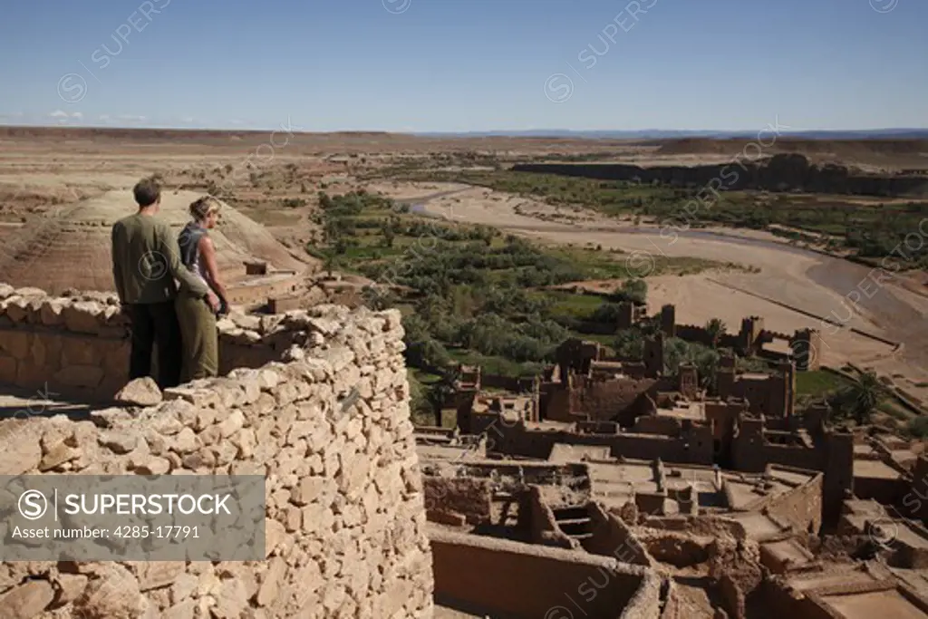 Africa, North Africa, Morocco, Atlas Region, Ouarzazate, Ait Benhaddou, Kasbah, Couple Sightseeing