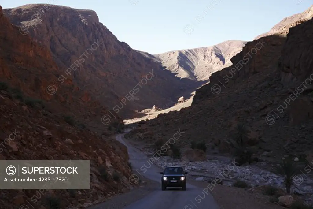 Africa, North Africa, Morocco, Atlas Region, Todra Gorge, 4WD Automobile
