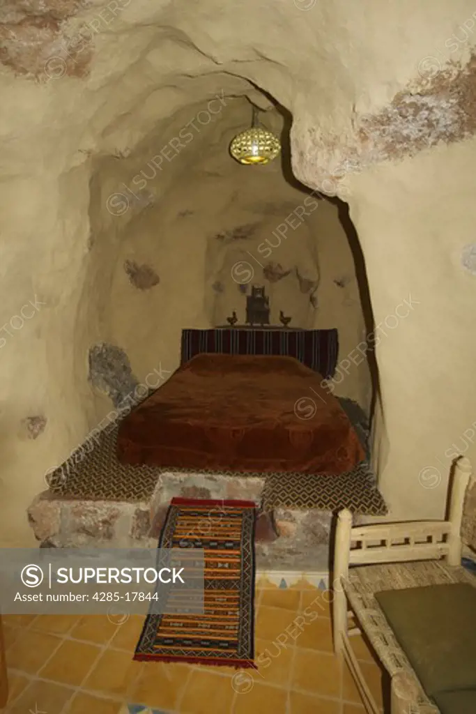 Africa, North Africa, Morocco, Atlas Region, Todra Gorge, Auberge, Le Festival Hotel, Bedroon, Troglodyte Cave Room