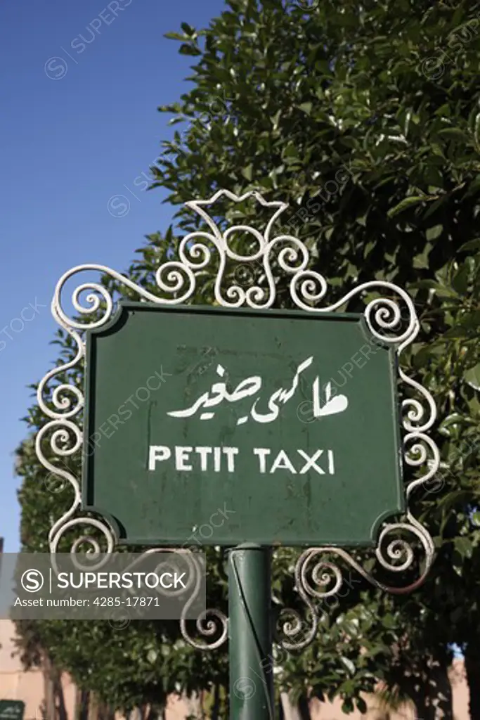 Africa, North Africa, Morocco, Marrakech, Avenue Mohammed V, Petite Taxi Sign