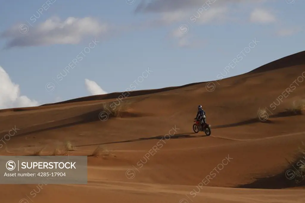 Africa, North Africa, Morocco, Sahara Desert, Merzouga, Erg Chebbi, Trail Bike Riding