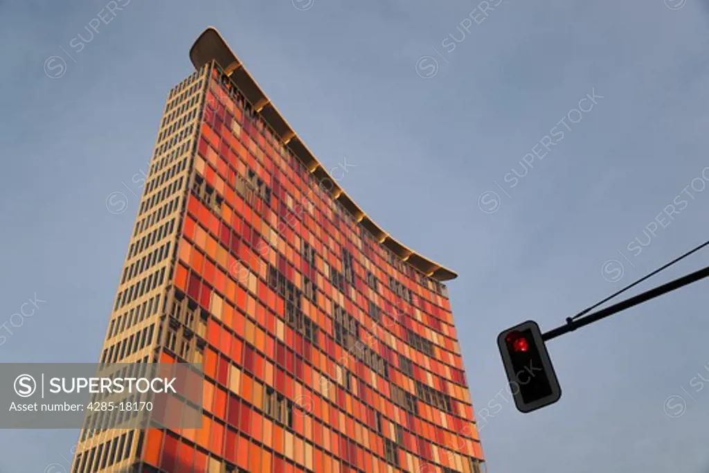 Germany, Berlin, Kochstrasse, GSW Tower Building, Orange Windows, Architect Aldo Rossi