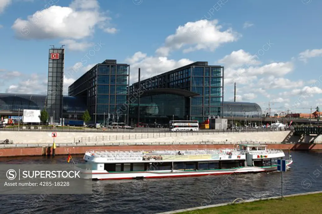 Germany, Berlin, Berlin Central Train Station, Railway Station, Hauptbahnhof, Spree River, Tour Boat, River Cruise