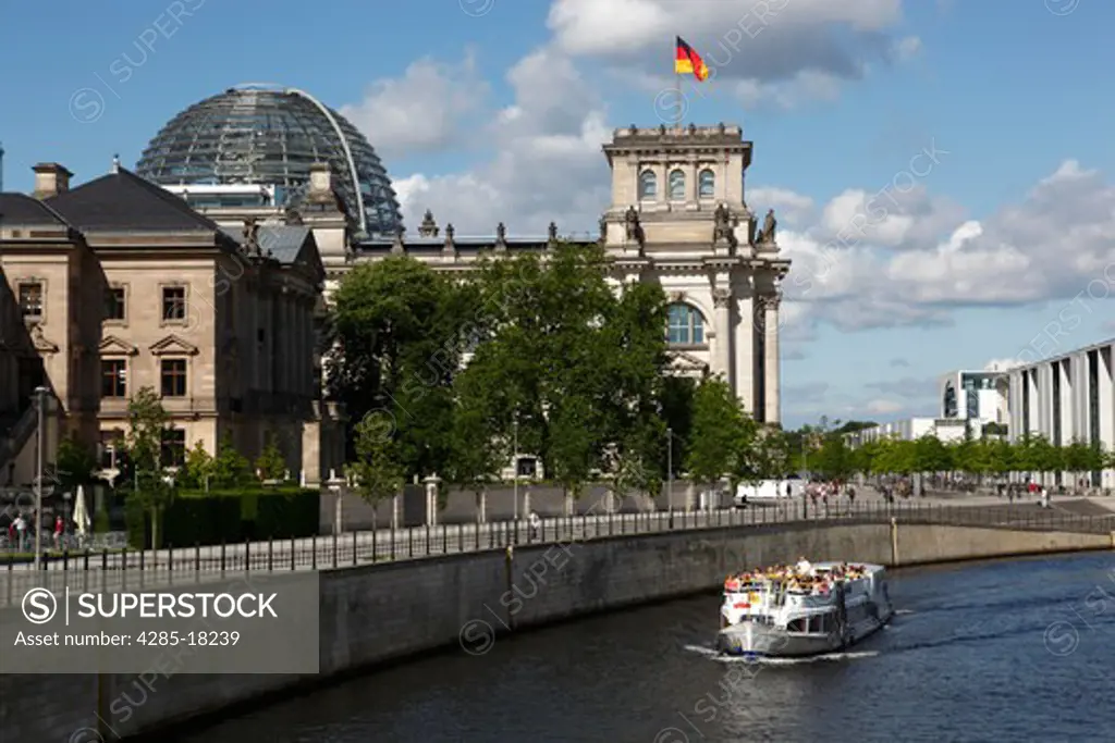 Germany, Berlin, Reichstag, German Parliament Building, Spree River, Tour Boat, River Cruise