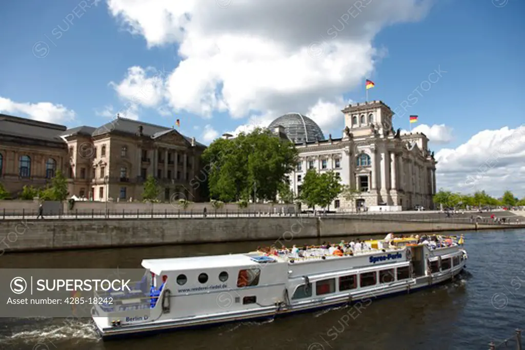 Germany, Berlin, Reichstag, German Parliament Building, Spree River, Tour Boat, River Cruise