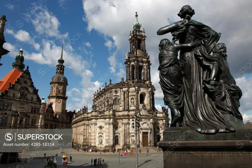 Germany, Saxony, Dresden, Schlossplatz, Castle Square, Hofkirche, Kathedrale St. Trinitatis, St. Trinity Cathedral, One of Four Statues Representing the Four Times of the Day