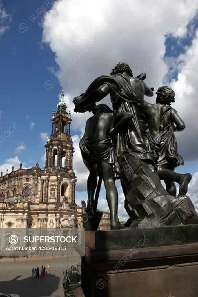 Germany, Saxony, Dresden, Schlossplatz, Castle Square, Hofkirche, Kathedrale St. Trinitatis, St. Trinity Cathedral, One of Four Statues Representing the Four Times of the Day