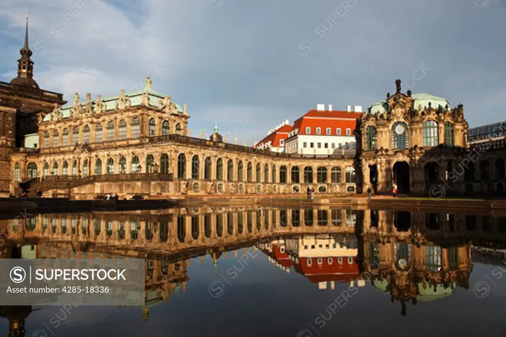 Germany, Saxony, Dresden, Zwinger Palace, Mathematisch-Physikalischer Salon, Mathematical-Physical Sciences Salon, Rampart Pavilion, Reflection