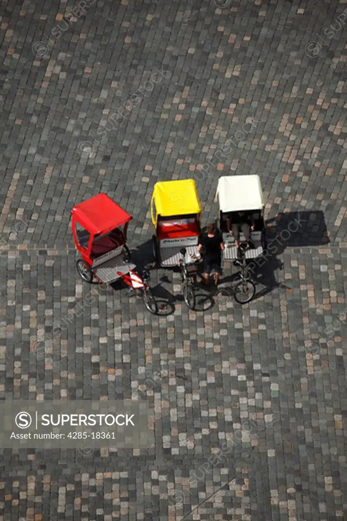 Germany, Saxony, Dresden, Old Town, Coloured Tricycles Viewed from Above