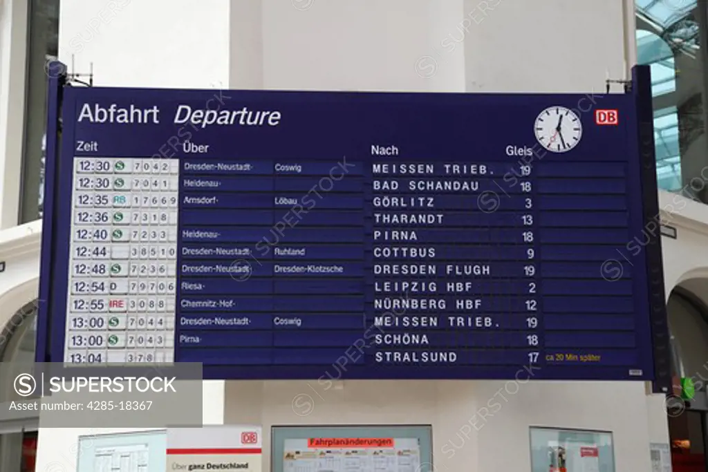 Germany, Saxony, Dresden, Central Railway Station, Hauptbahnhof, Interior Train Schedule Board
