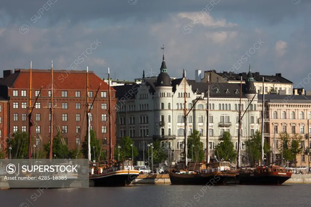 Finland, Helsinki, Helsingfors, North Harbour, Waterfront Buildings, Sailing Ships