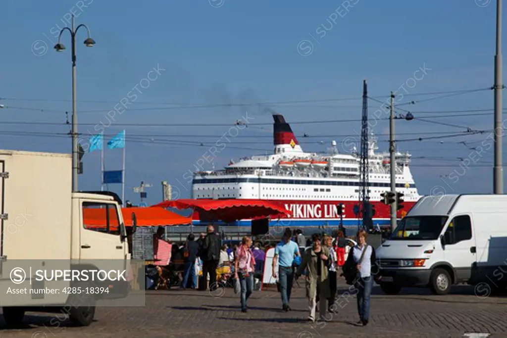 Finland, Helsinki, Helsingfors, Kauppatori, South Harbour Esplanade, Viking Ship Line Departing