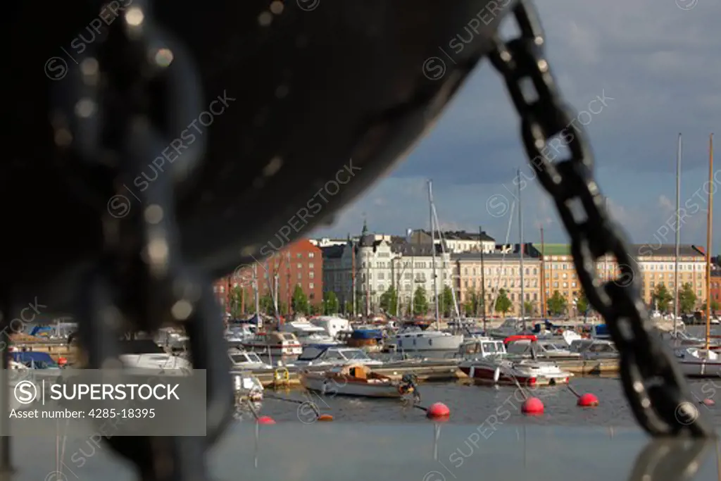 Finland, Helsinki, Helsingfors, North Harbour, Waterfront Buildings, Marina, Memorial dedicated to Deminers, Ocean Mine, Ball