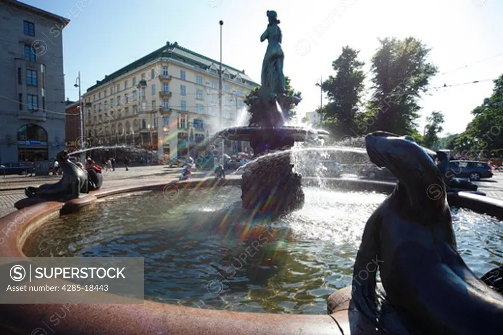 Finland, Helsinki, Helsingfors, Esplanadi Park, Havis Amanda Fountain, Fountain Symbolizing Helsinki, Seal Shooting Water