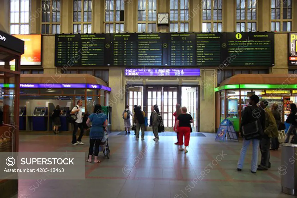 Finland, Helsinki, Helsingfors, Central Railway Station, Interior, Departure Information Board