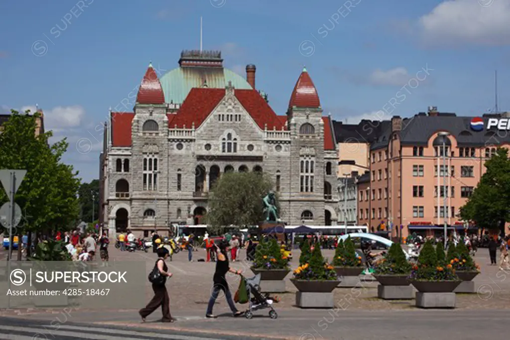 Finland, Helsinki, Helsingfors, Helsinki Central Railway Station Square, Finnish National Theatre