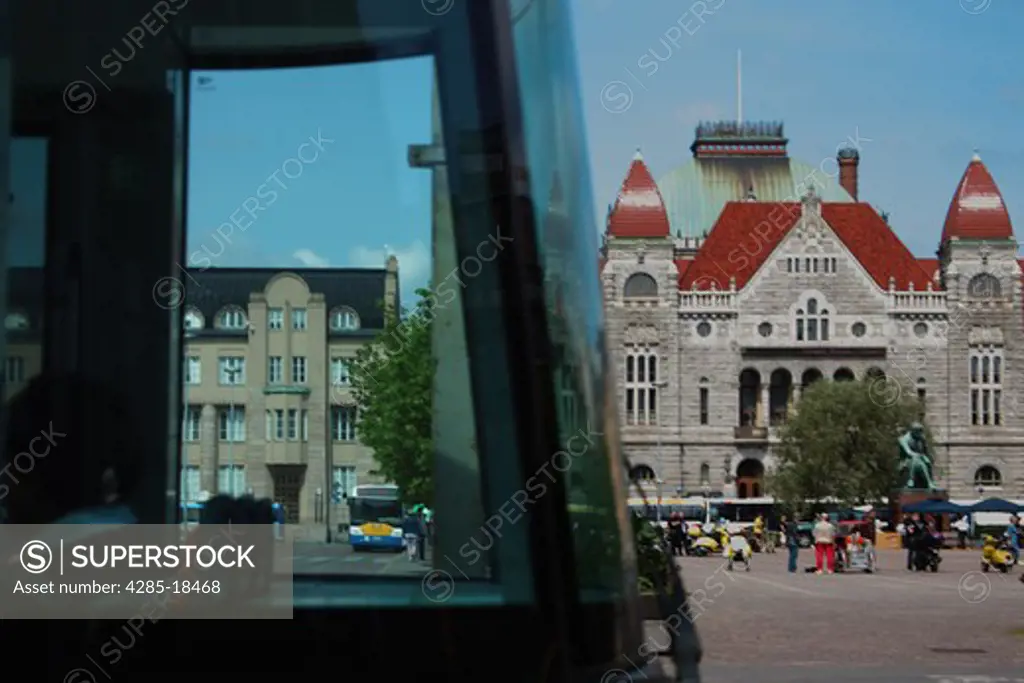 Finland, Helsinki, Helsingfors, Finnish National Theatre seen through Bus Window