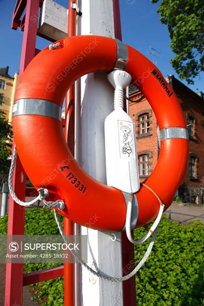 Finland, Helsinki, Helsingfors, South Harbour Esplanade, Market Place, Life Saving Ring, Life Ring Buoy