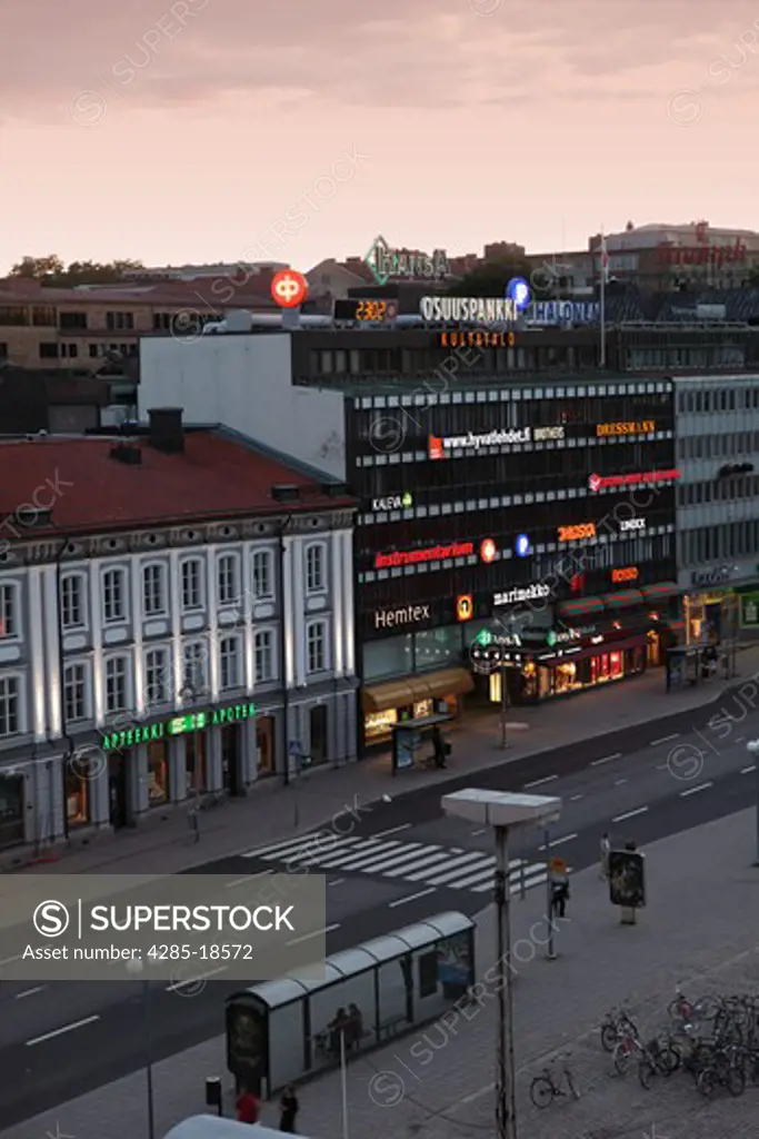Finland, Region of Finland Proper, Western Finland, Turku, Market Square, Kauppatori Square, Shops and Buildings