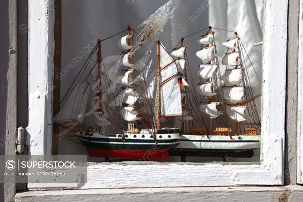 Finland, Region of Finland Proper, Western Finland, Turku, Naantali, Model of Sailing Ship in Window