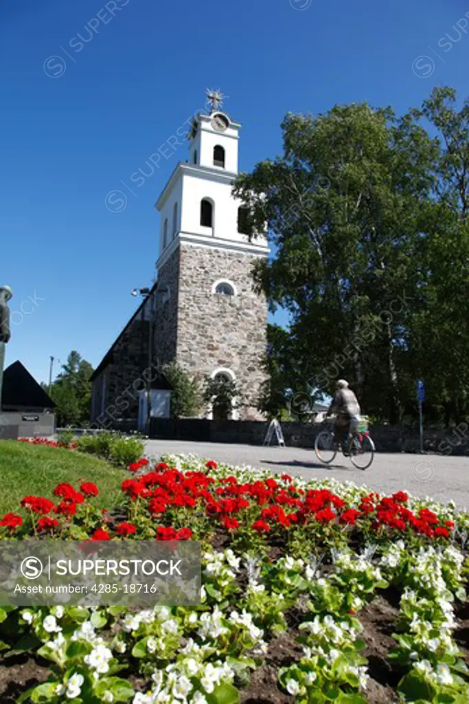 Finland, Region of Satakunta, Rauma, Historic Church, 15th-Century Stone Church of Holy Cross, Cyclist