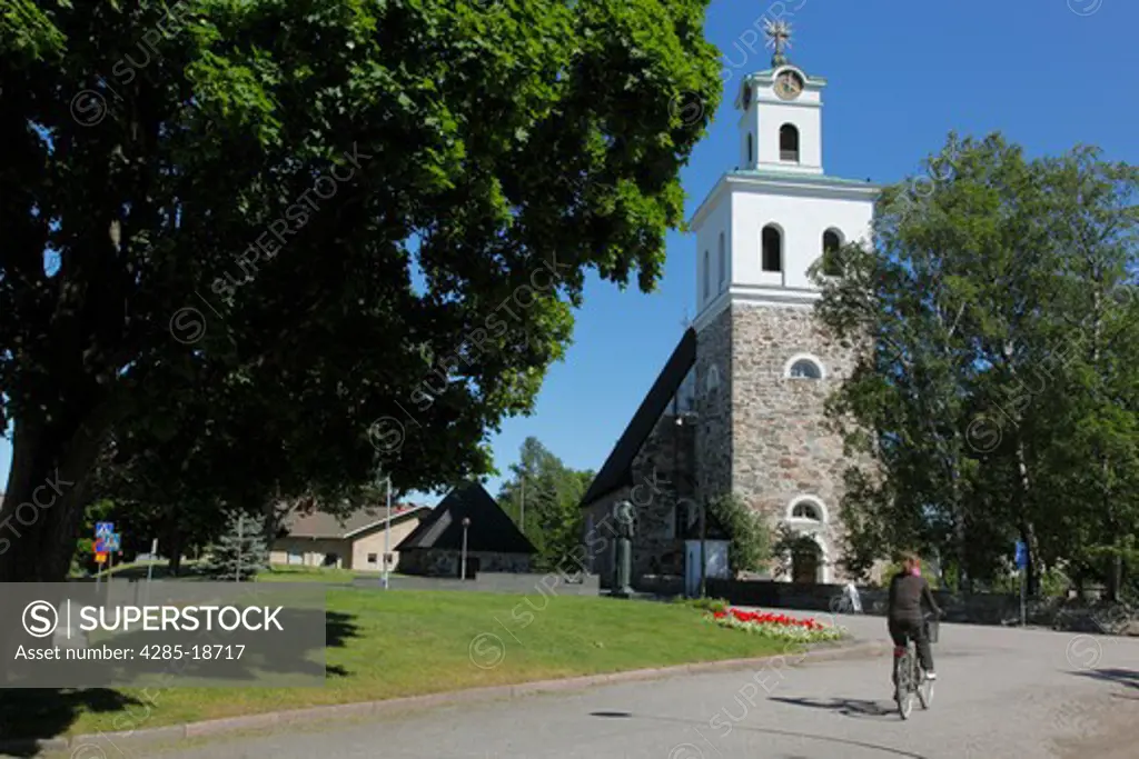 Finland, Region of Satakunta, Rauma, Historic Church, 15th-Century Stone Church of Holy Cross, Cyclist