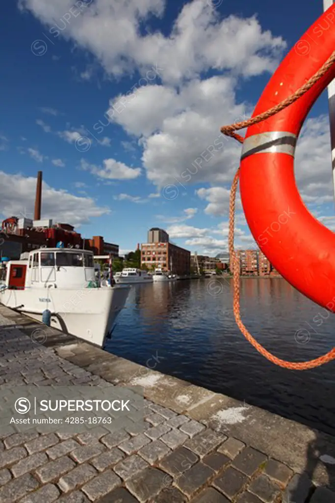 Finland, Region of Pirkanmaa, Tampere, City, Laukontori Market Square, Ratinansuvanto, Tourist Cruise Ship, Life Saving Ring, Life Ring Buoy