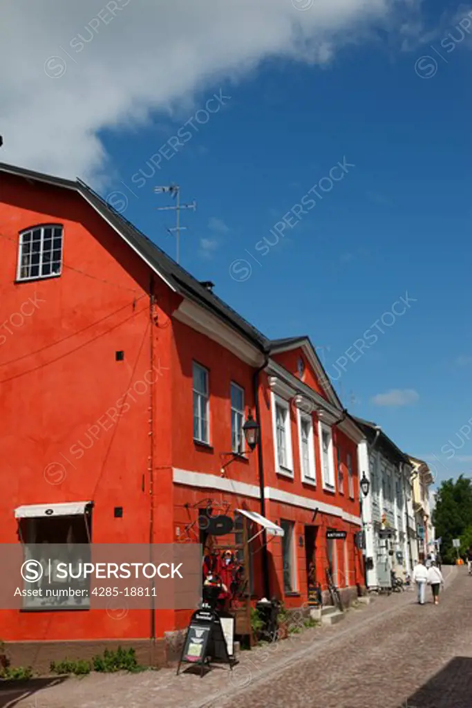 Finland, Southern Finland, Eastern Uusimaa, Porvoo, Medieval Wooden Houses, Shopping Street