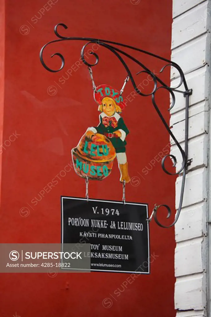 Finland, Southern Finland, Eastern Uusimaa, Porvoo, Insignia, Toy Museum Sign