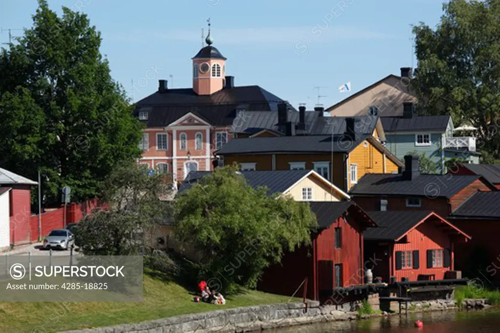 Finland, Southern Finland, Eastern Uusimaa, Porvoo, River Porvoonjoki, Old Town Hall, Medieval Wooden Houses
