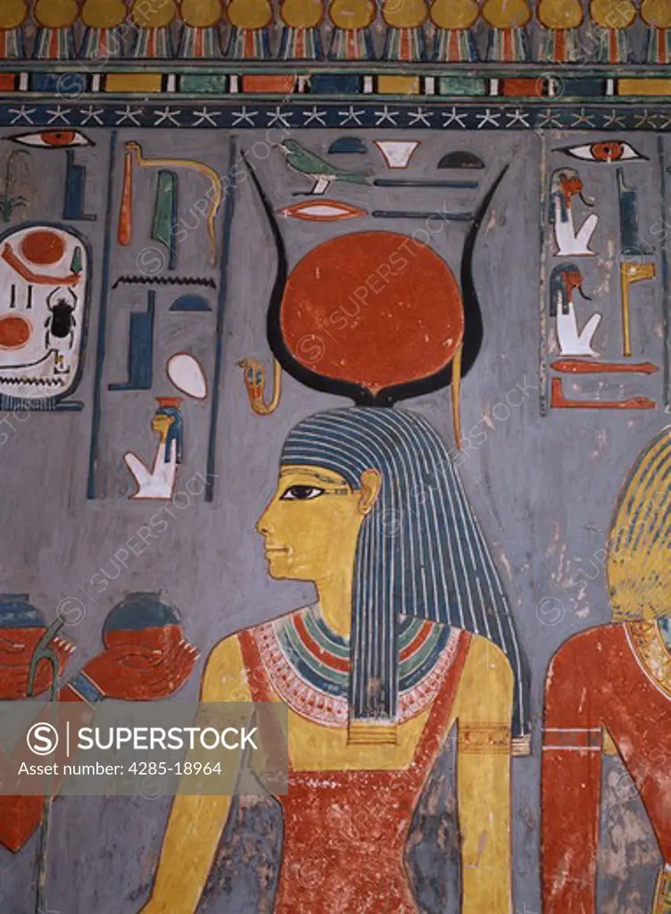 Egypt, Luxor, Valley of the Kings, King Horemheb's Tomb, Painting