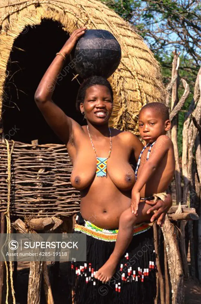 South Africa, Simunye, Zulu Mother and Son
