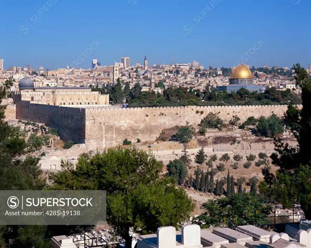 Israel, Jerusalem, Old City from Mount of Olives