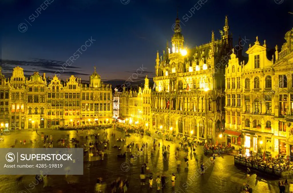 Belgium, Brussels, Grand Place, Night Lights