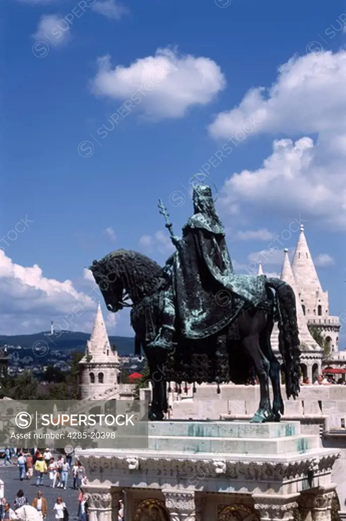 Hungary, Budapest, Fishermen's Bastion, Saint Stephen's Statue
