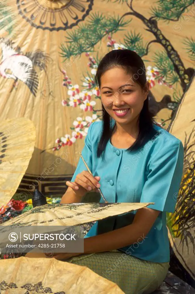 Thailand, Chiangmai, Umbrella Painting, Thai Girl