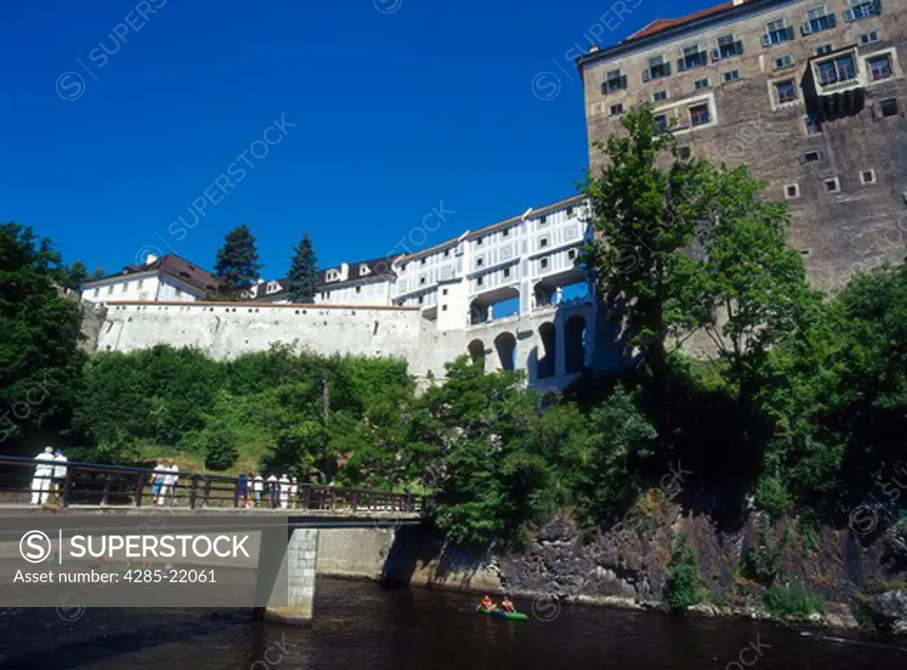 Castle, Bridge, Cesky Krumlov on Vltava River, Czech Republic