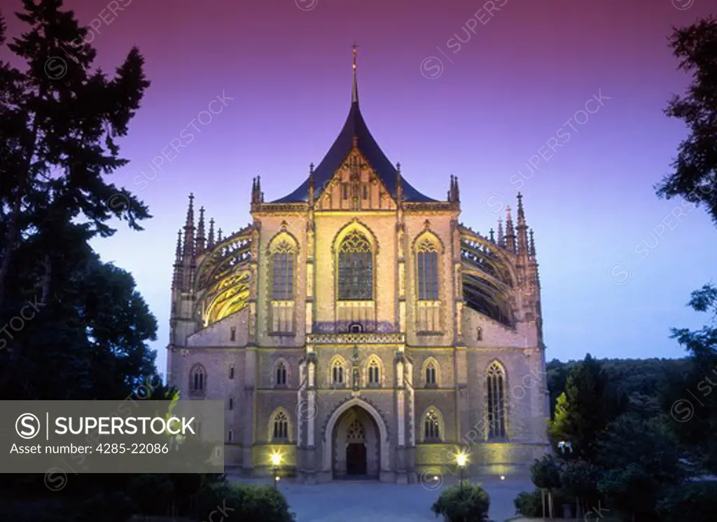 Floodlit, Church of St, Barbara, Kutna Hora, Czech Republic