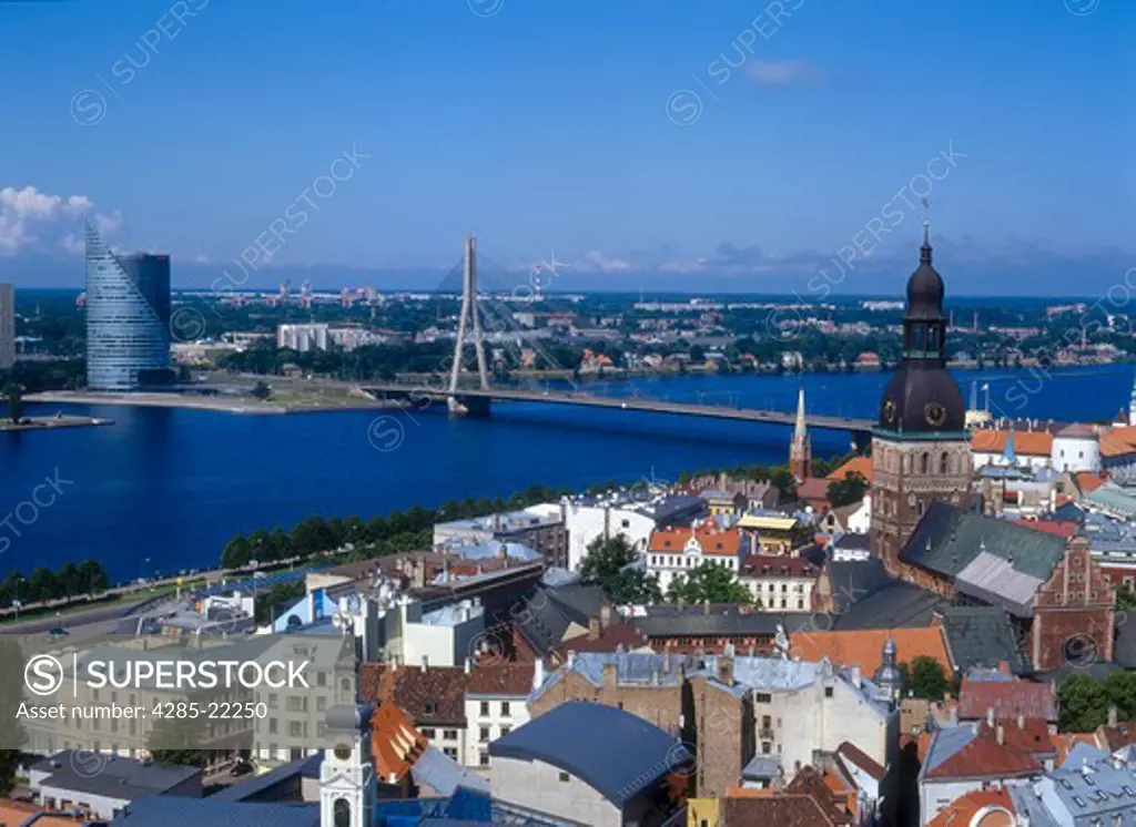 Skyline, Old Town Square, Old Town, Vansu Bridge, Daugava River, Riga, Latvia