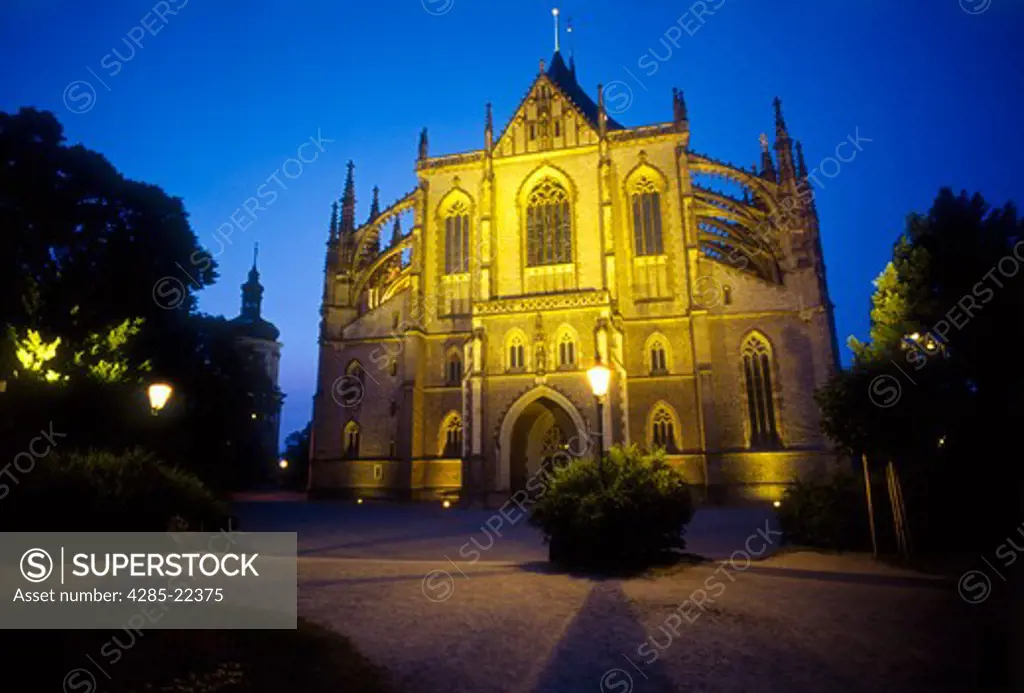 Floodlit, Church of St, Barbara, Kutna Hora, Czech Republic