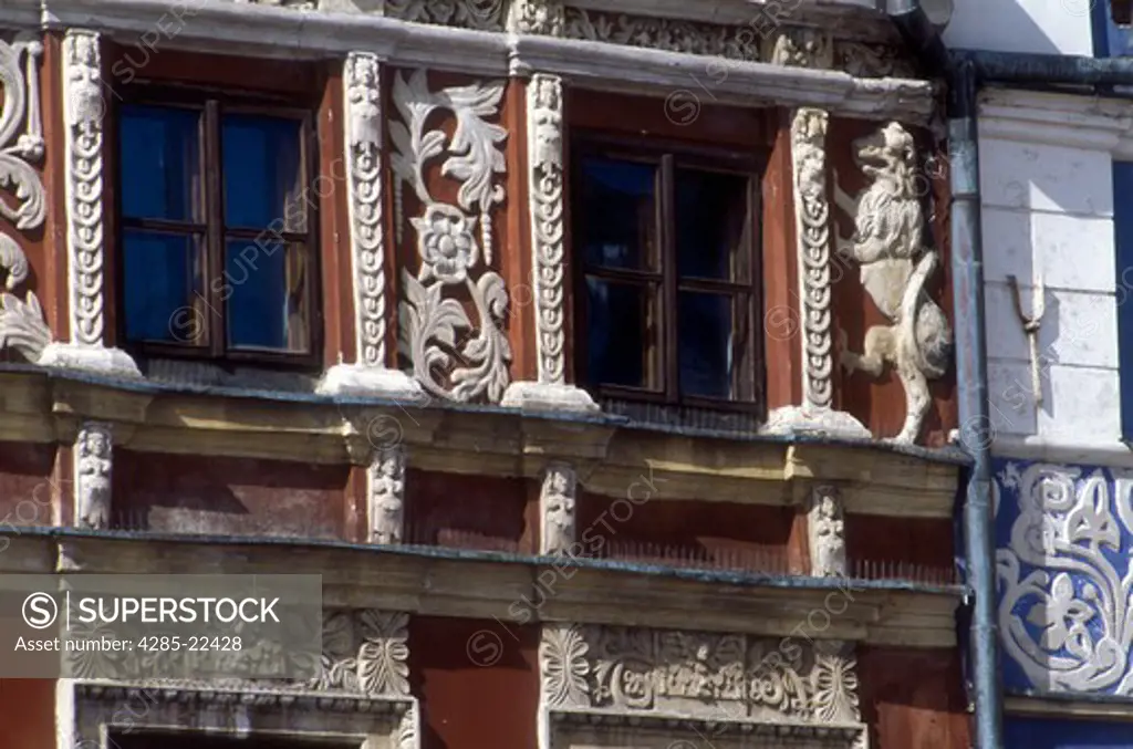 Sculptures, Stuccowork, Burgher Houses, Great Market Square, Zamosc, Lublin Region, Poland