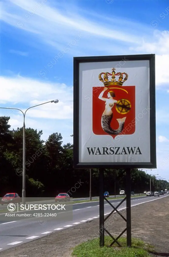 Road Sign, Warsaw Sign and Motif, Warsaw, Poland