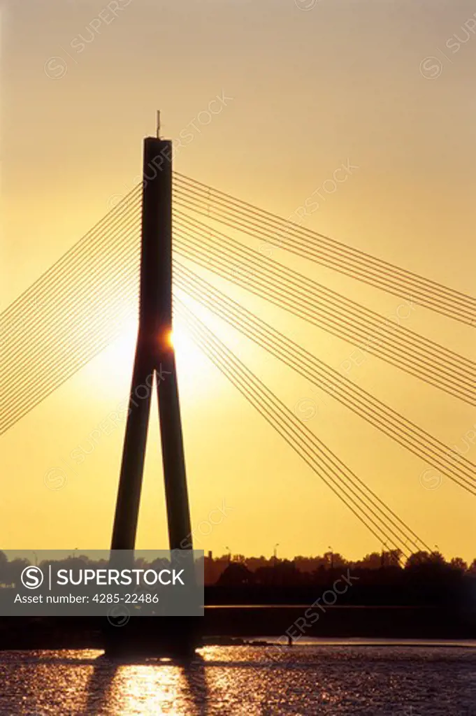 Sunset, Vansu Bridge, Daugava River, Riga, Latvia