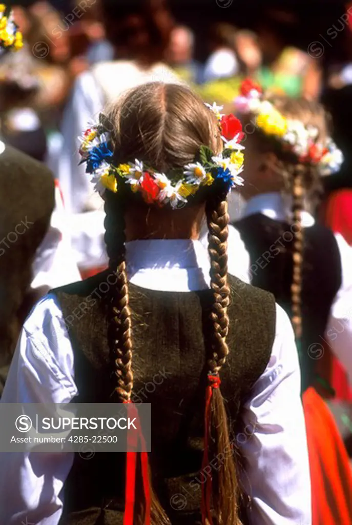 Latvian Child, Traditional Costumes, National Festival Parade, Riga, Latvia