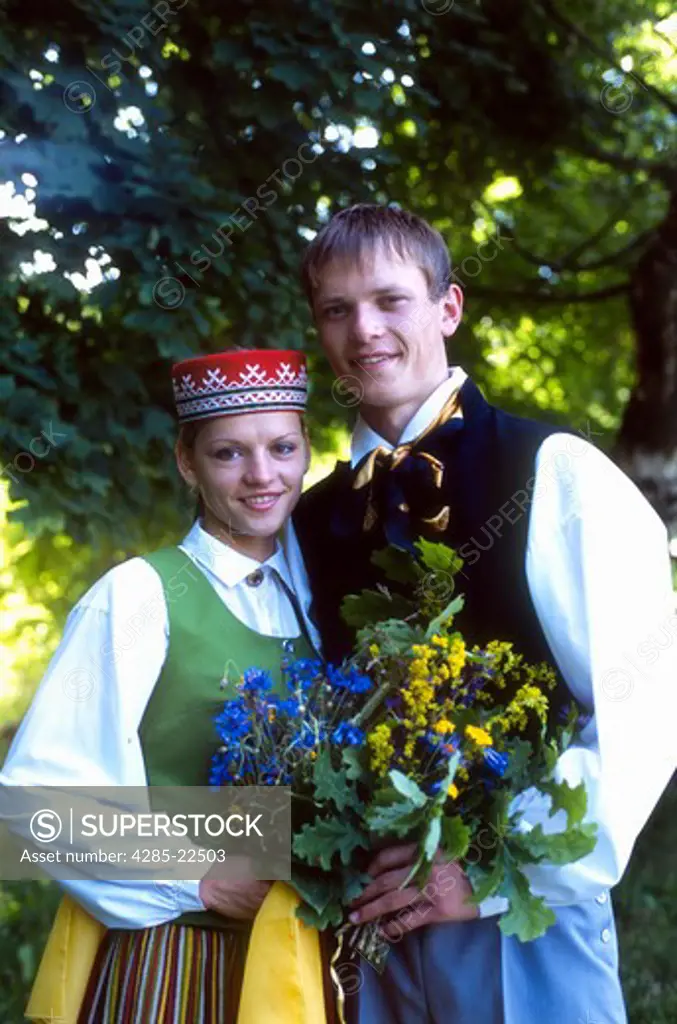 Couple, Traditional Folk Costumes, National Festival Parade, Riga, Latvia Model Release52-01, 02