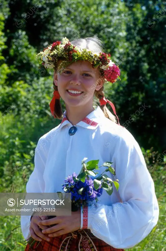 Latvian Girl in Traditional Folk Costumes, National Festival Parade, Riga, Latvia Model Release52-04
