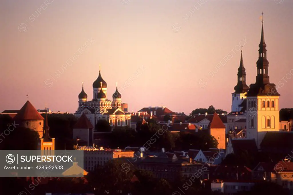 Sunrise, St, Nicholas Church, Alexander Nevski Cathedral, Toompea, Old Town, Tallinn, Estonia