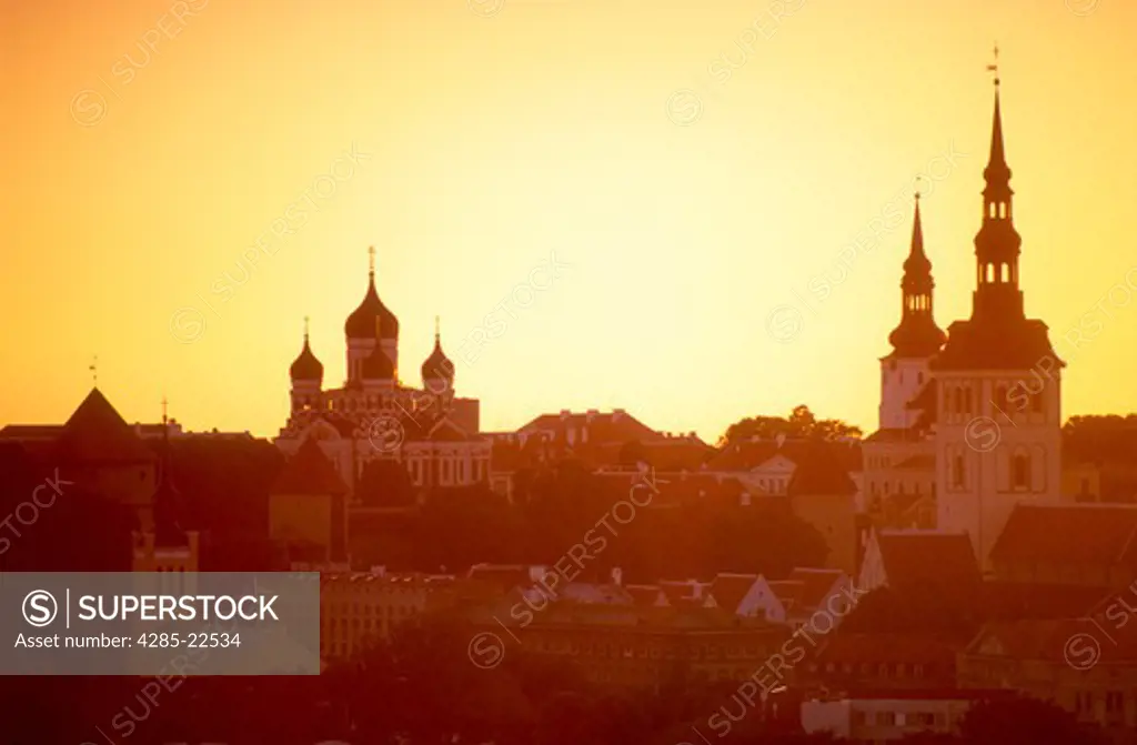 Sunrise, St, Nicholas Church, Alexander Nevski Cathedral, Toompea, Old Town, Tallinn, Estonia